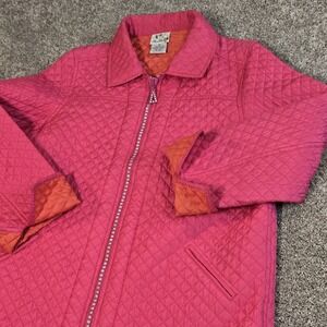 Quacker Factory Silk Quilted Jacket  Pink Womens Size M Rhinestone Zip Y2K Style